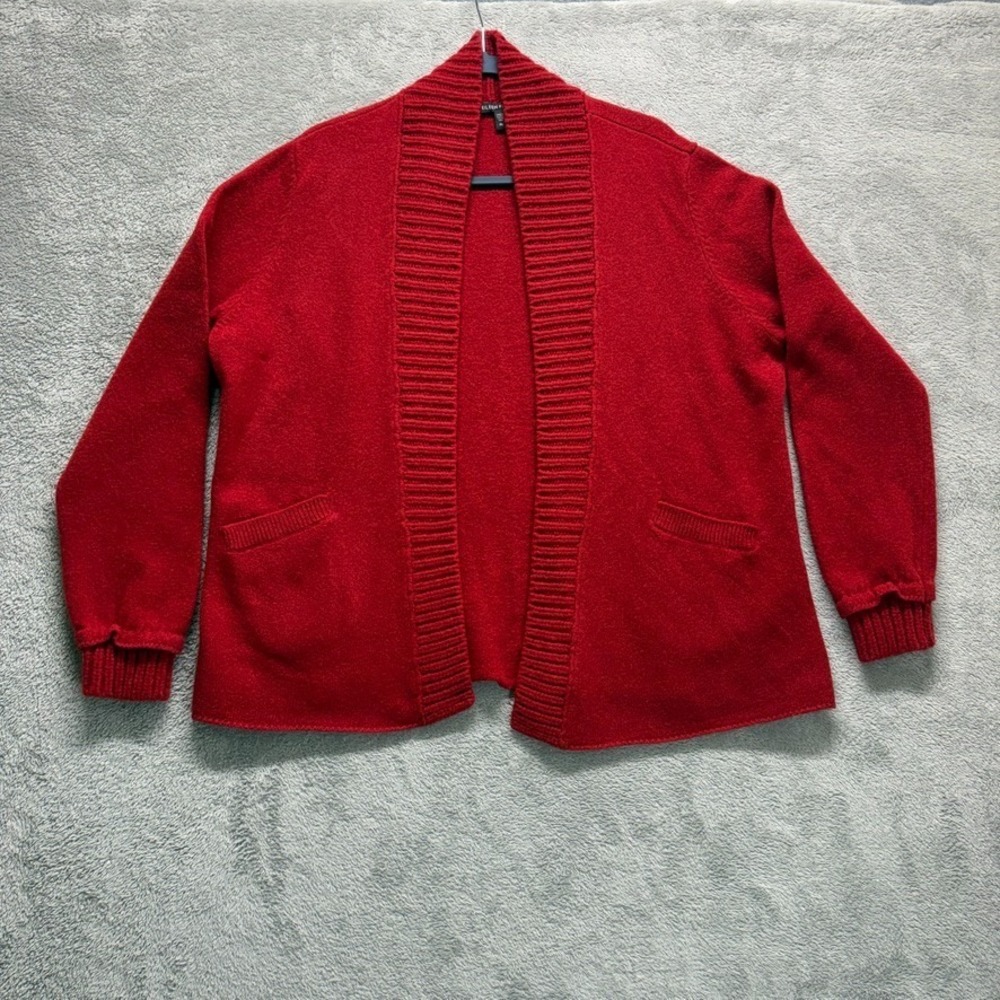 Eileen Fisher Cardigan Sweater Womens XL Red Lambswool Cashmere Blend Preppy